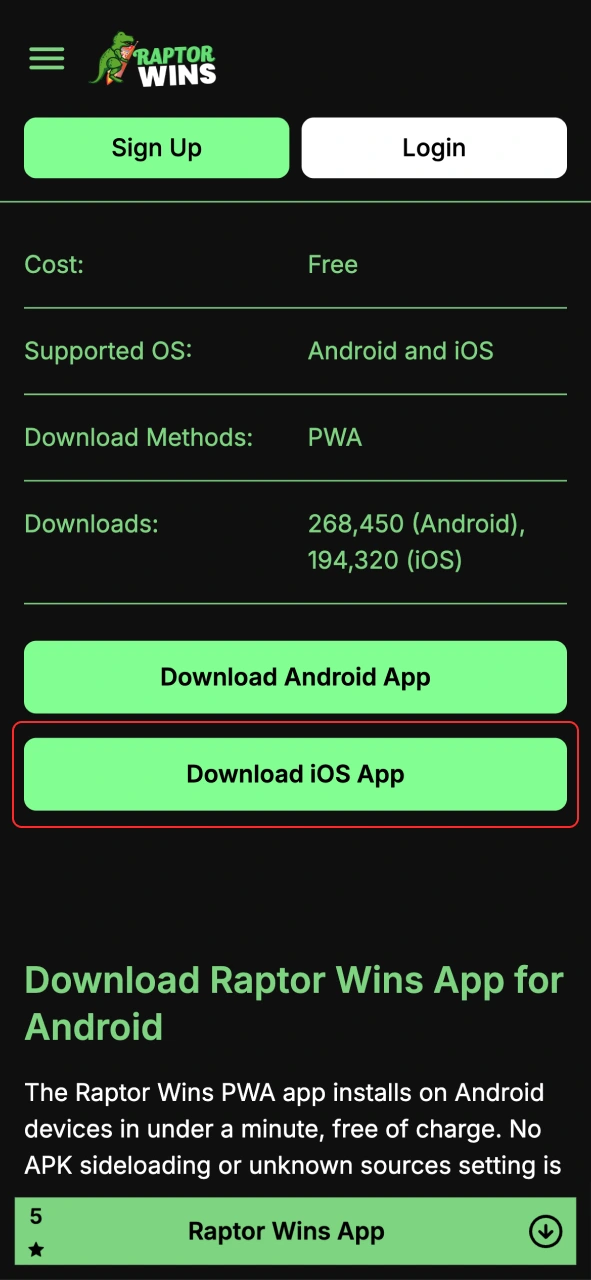 Click the download button to get Raptor Wins for iOS on Safari.