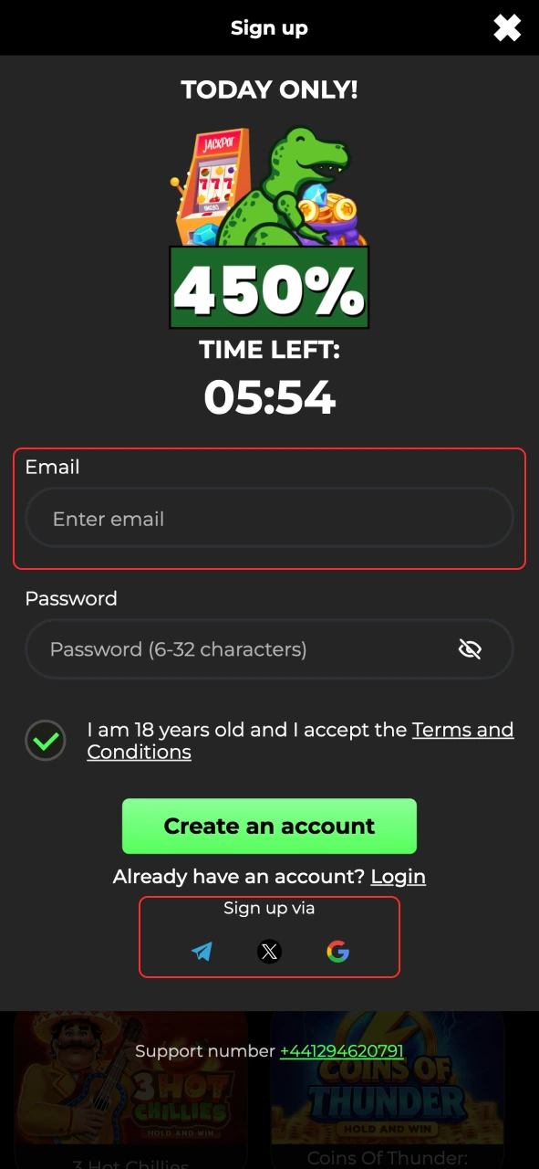 Select your registration method and join Raptor Wins today.