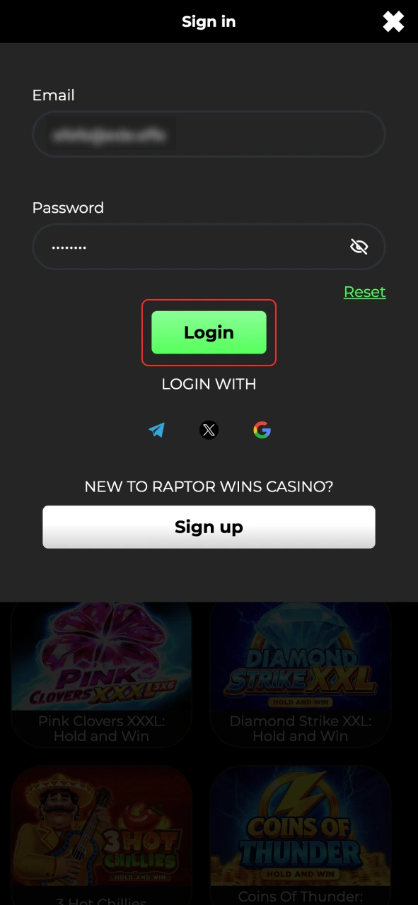 Confirm your login to access your Raptor Wins account today.